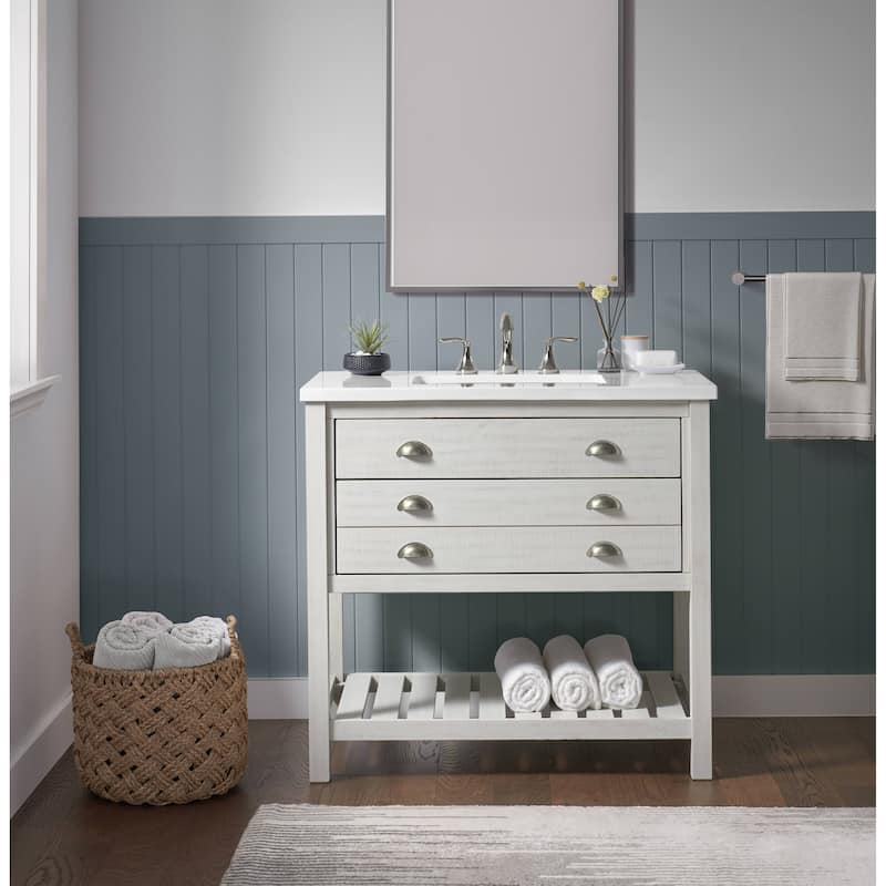 Monterey 37-inch Farmhouse Marble Solid Wood Bathroom Vanity - On Sale ...